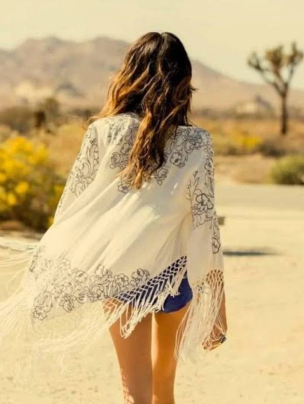 Anna Sui X O'Neill Collab Boho Fringe Tasseled Embroidered Shawl